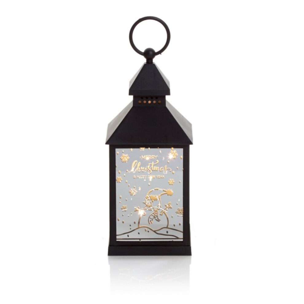 Premier Snowman Scene Design 24Cm Mirror Finish Led Christmas Lantern White