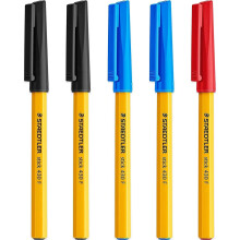 Staedtler Fine 0.3mm 430 Stick Ballpoint Pens Writing Pen Smooth - Black, Blue & Red Ink - Pack Of 5