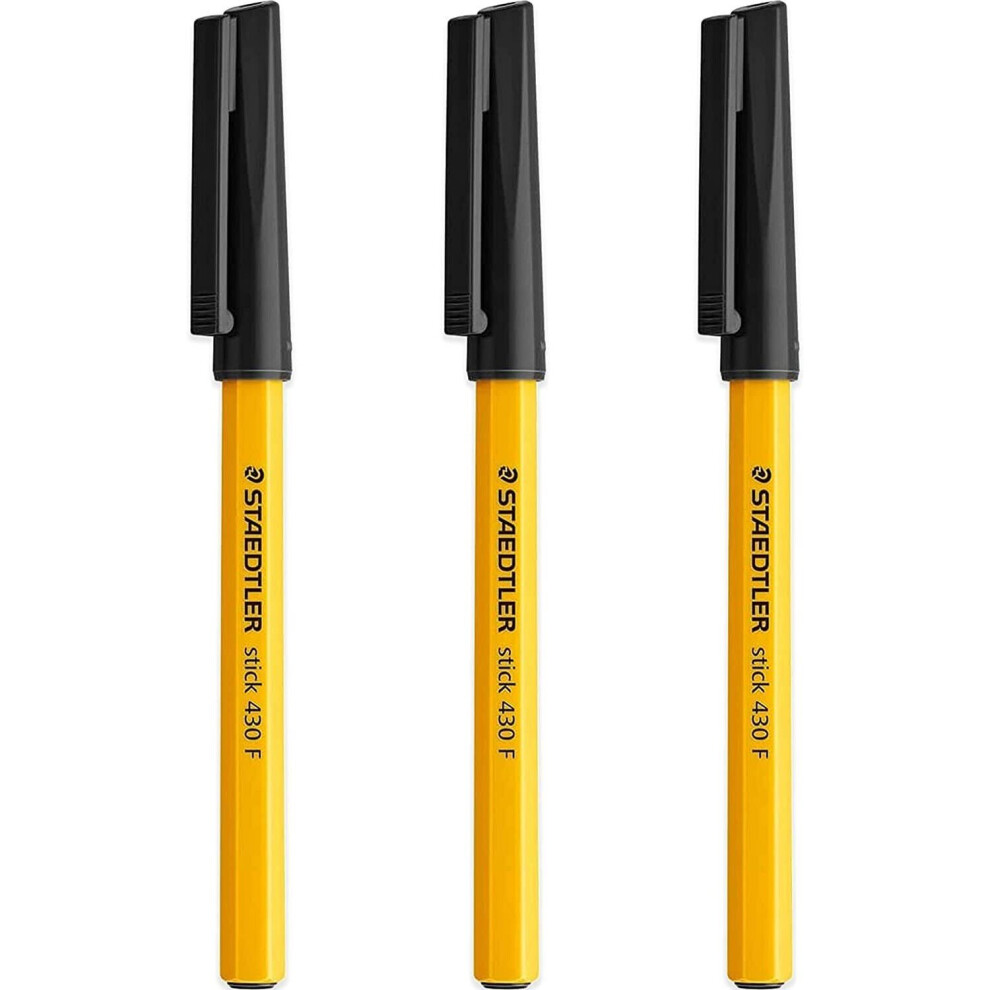 Staedtler Fine 0.3Mm 430 Stick Ballpoint Pens Writing Pen Smooth - Black Ink - Pack Of 3