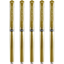 Uni-Ball Signo Pen Broad Metallic Gel Ink Rollerball - 1mm Tip Nib 0.65mm Line - Rubber Grip - UM-153 - Gold - Pack of 5