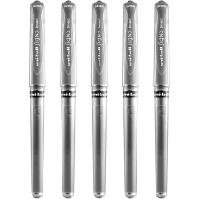 Uni-Ball Signo Pen Broad Metallic Gel Ink Rollerball - 1mm Tip Nib 0.65mm Line - Rubber Grip - UM-153 - Silver - Pack of 5