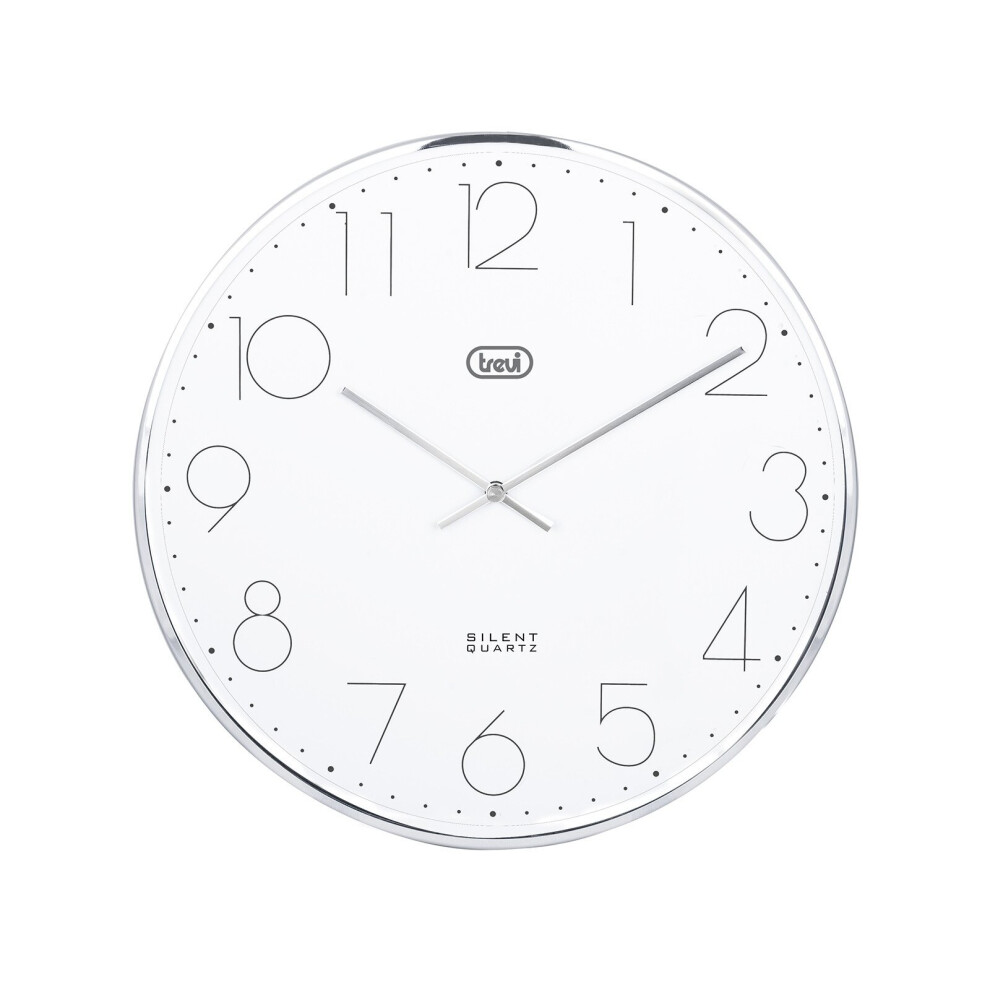 Trevi OM 3512 S SILVER Wall Clock 30 CM curved glass anti- reflective