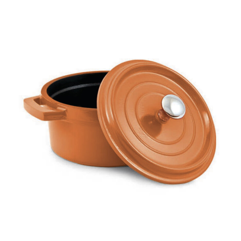 Commichef Cast Aluminium Round Mini Cocotte with Lid Orange 9.5cm