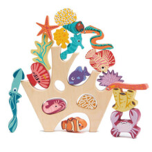 Brinquedo de madeira - Tender Leaf Toys - Recife de coral empilhável - 18 criaturas marinhas - 27x8x25 cm - Unissex