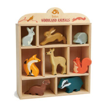 Set van houten dieren - TENDER LEAF TOYS - TL8470 - 8 dieren - Inclusief plank - Bosmotief