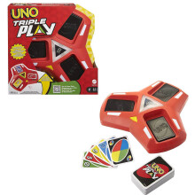 Mattel Games UNO Triple Play Kaartspel met Kaartenhouder, Lichten & Geluiden, 112 Kaarten, Voor 7 Jaar en Oudere
