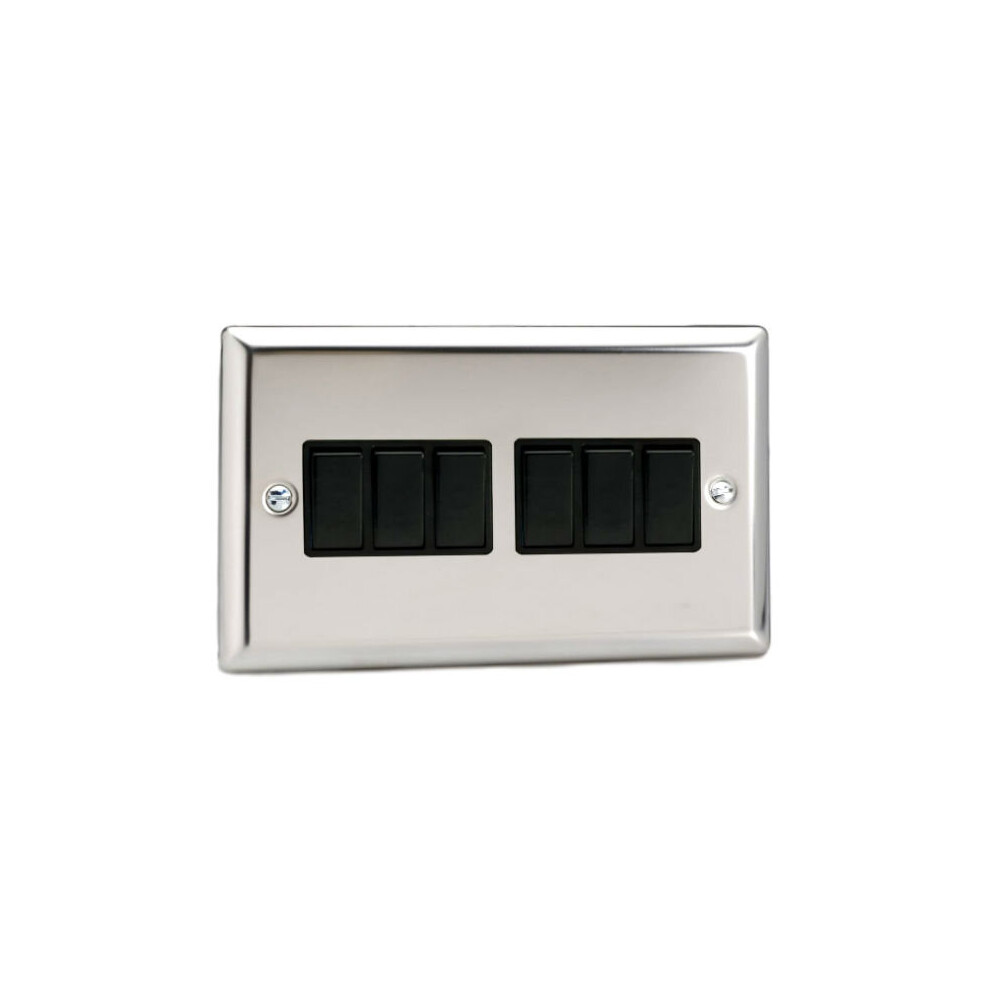 Varilight Xc96b 6 Gang 2 Way 10Amp Switch Twin Plate Mirror Chrome 5021575720839
