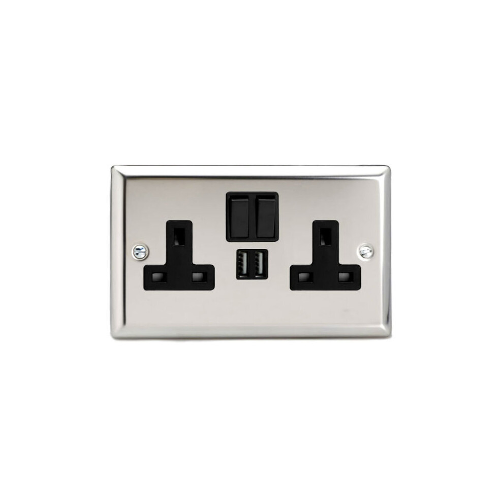 Varilight Xc5u2sb 2 Gang Switched Socket & Usb 2.1A Mirror Chrome 5021575722567