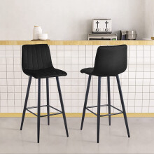 Bar Stools Set of 2 Stripe Black Velvet Modern Kitchen Chairs 75 cm