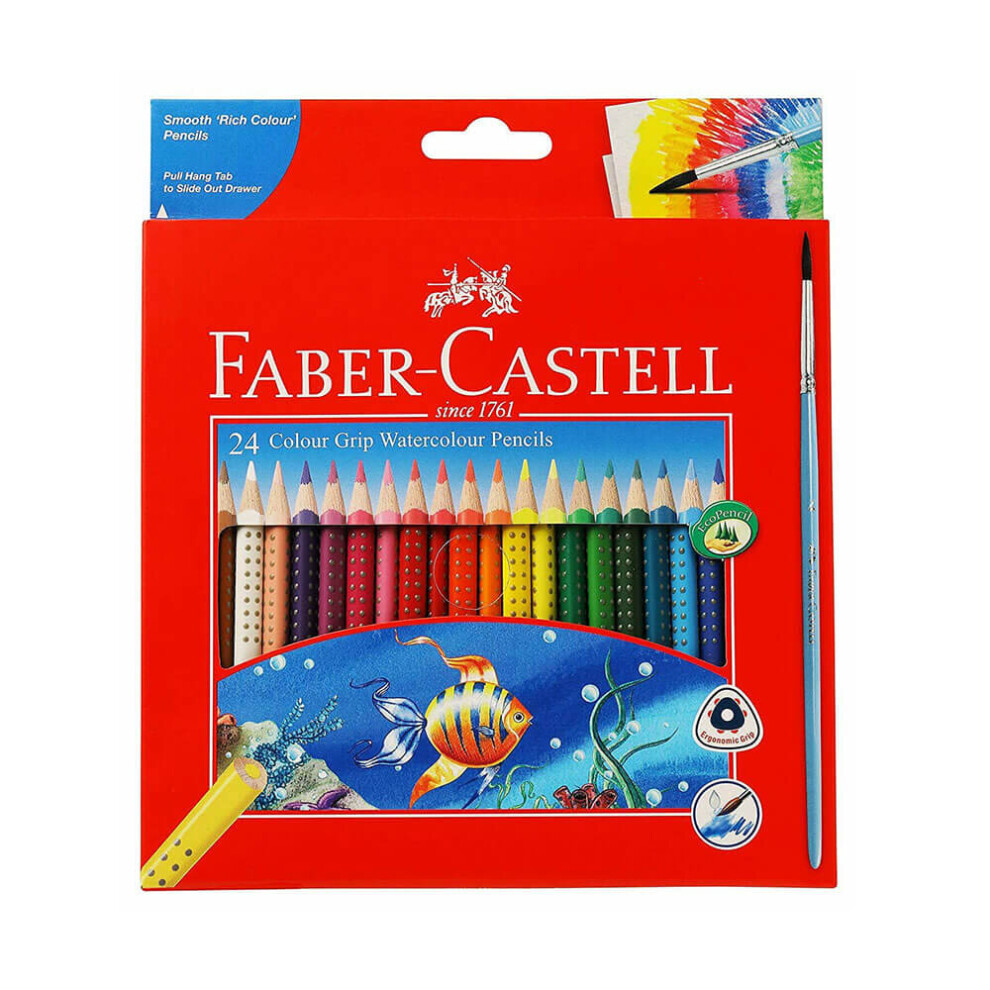 Faber-Castell Grip Watercolour Pencils With Brush (24Pk)