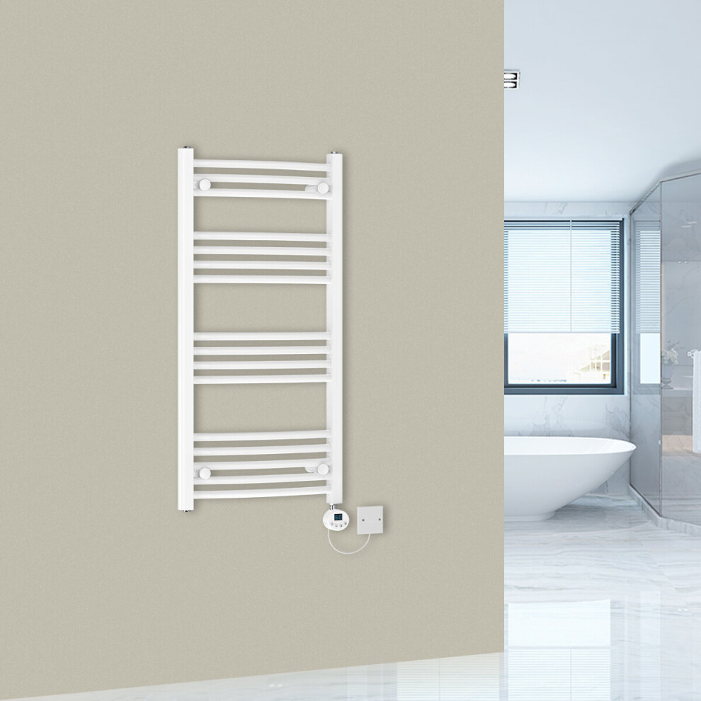 (1000x500mm-400wW) WarmeHaus Curved White Prefilled Electric Heated Towel Rail Thermostatic with LCD Display Heating Element
