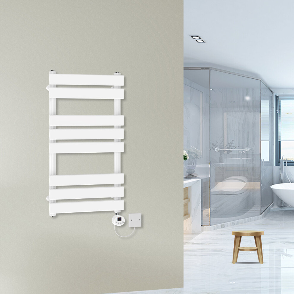 Warmehaus (800X450mm-400W) Prefilled Flat Panel Electric Heated Towel Rail Thermostatic Bathroom Radiator White