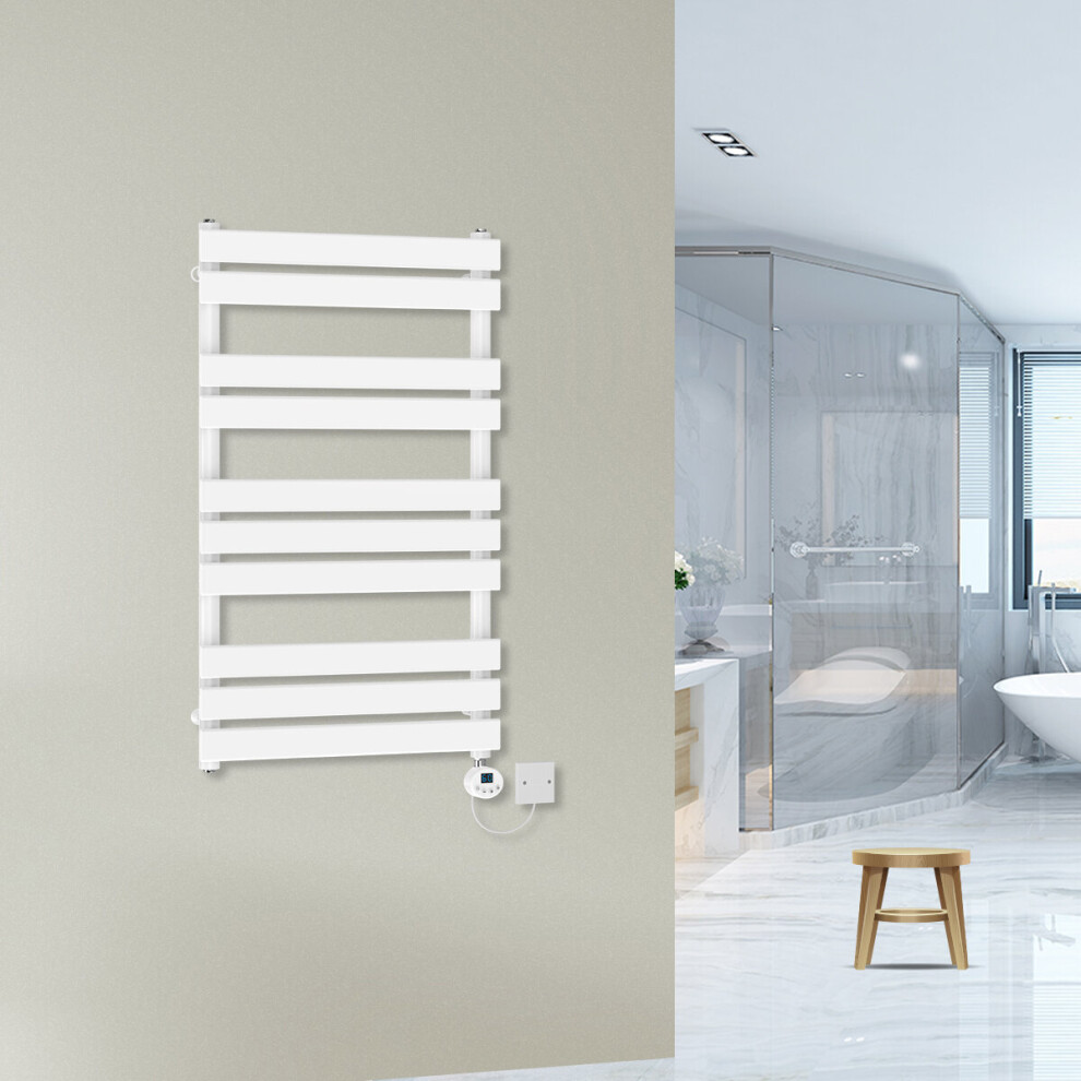 (1000x600mm-500W) WarmeHaus Prefilled Flat Panel Electric Heated Towel Rail Thermostatic Bathroom Radiator White