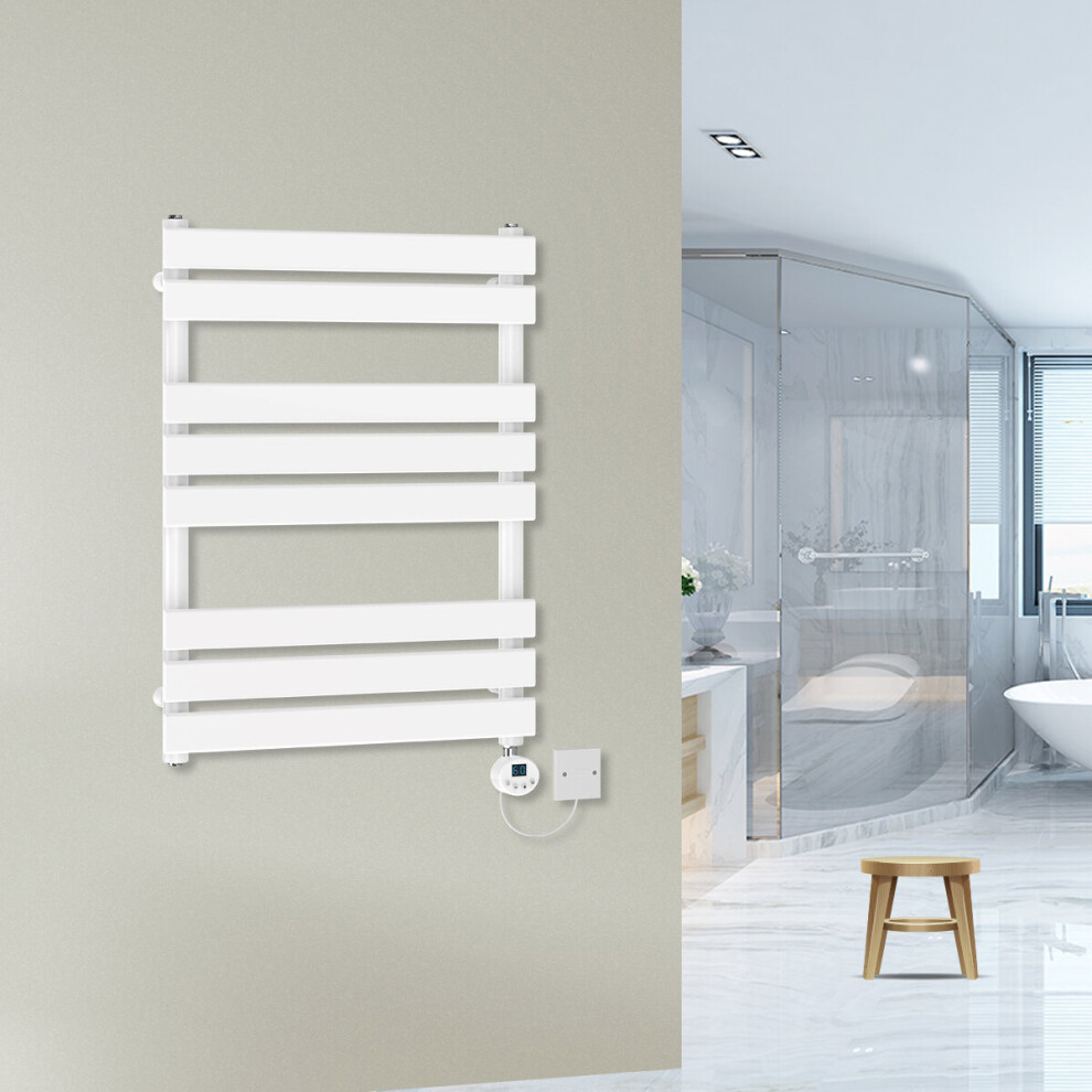 Warmehaus (800X600mm-400W) Prefilled Flat Panel Electric Heated Towel Rail Thermostatic Bathroom Radiator White