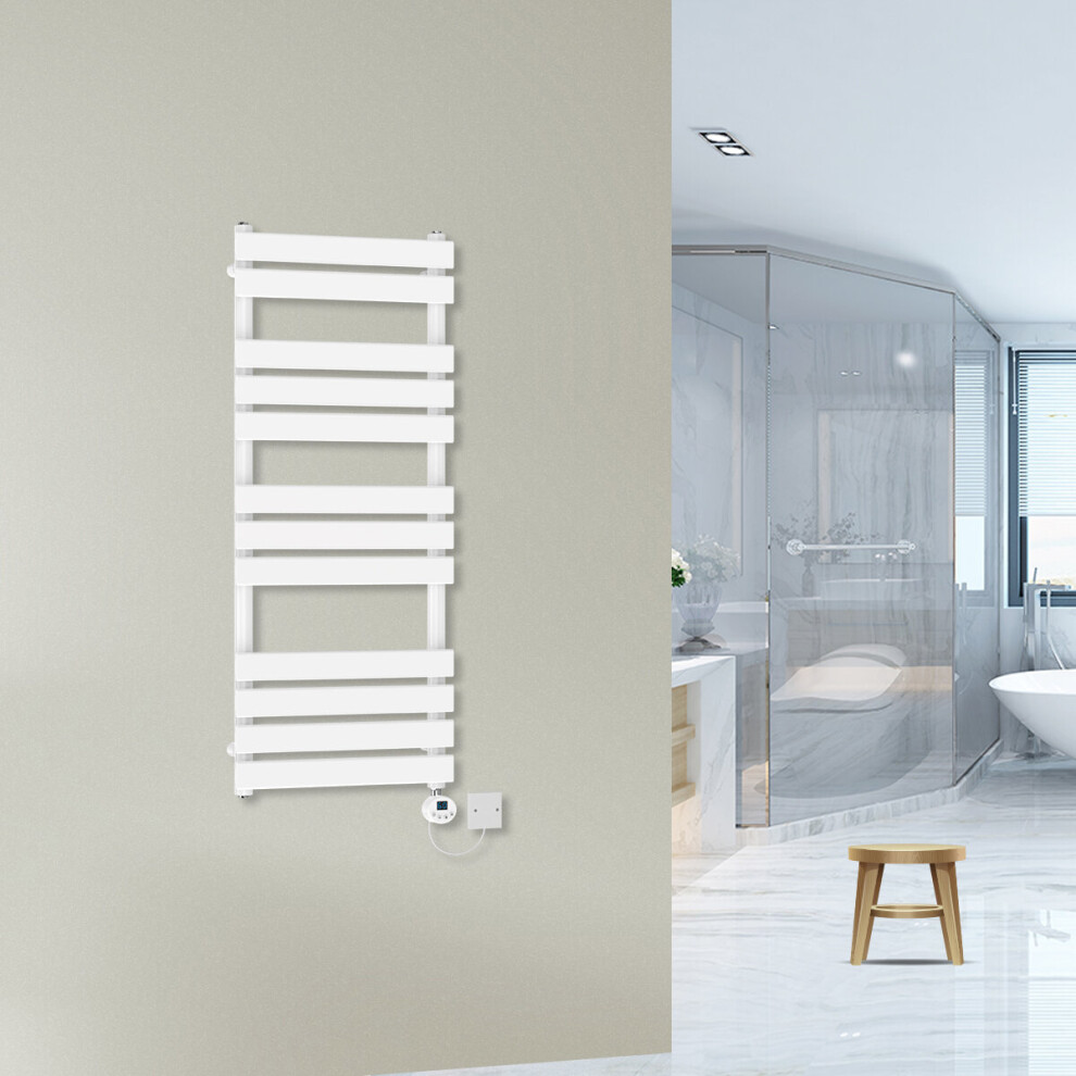 (1200x500mm-500W) WarmeHaus Prefilled Flat Panel Electric Heated Towel Rail Thermostatic Bathroom Radiator White