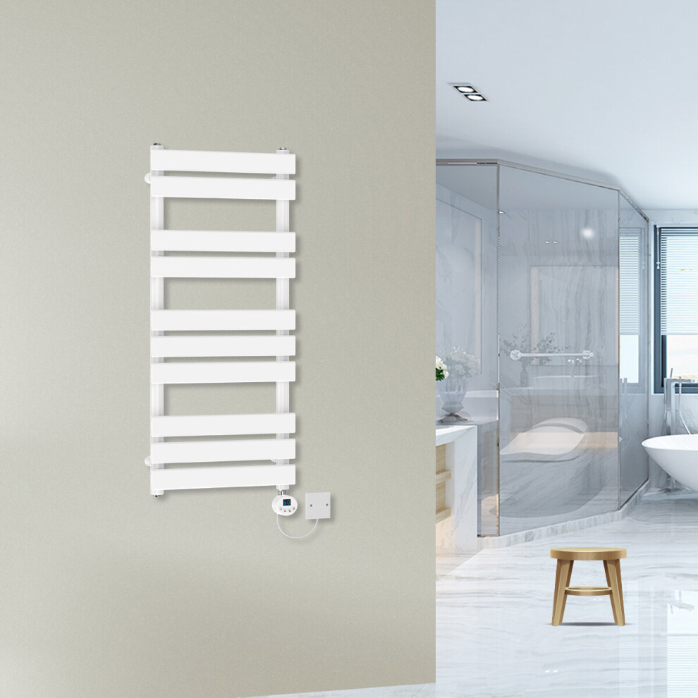 (1000x450mm-500W) WarmeHaus Prefilled Flat Panel Electric Heated Towel Rail Thermostatic Bathroom Radiator White