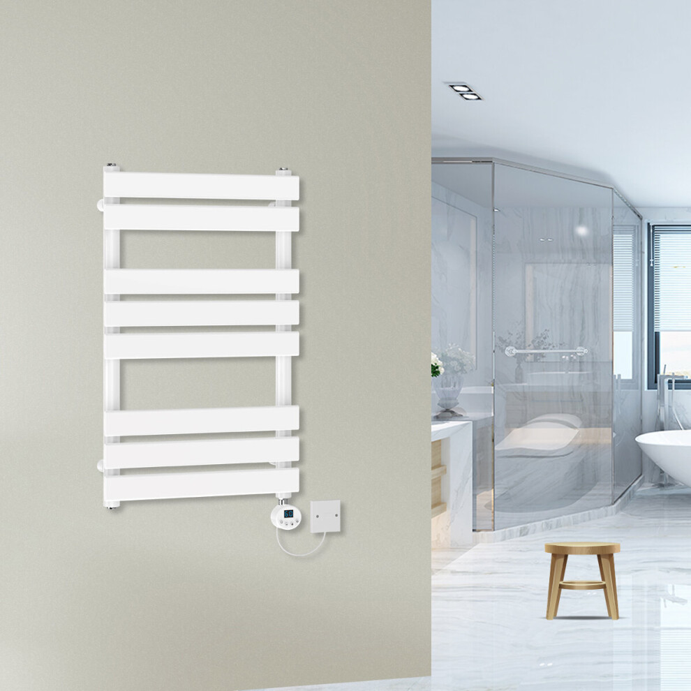 Warmehaus (800X500mm-400W) Prefilled Flat Panel Electric Heated Towel Rail Thermostatic Bathroom Radiator White