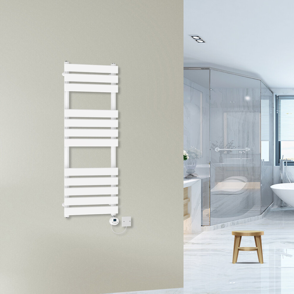 Warmehaus (1200X450mm-500W) Prefilled Flat Panel Electric Heated Towel Rail Thermostatic Bathroom Radiator White