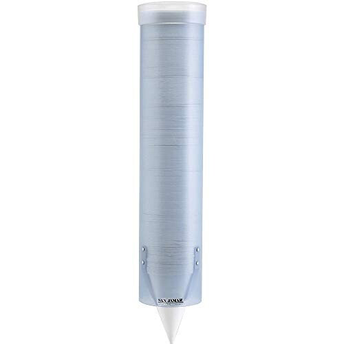 San Jamar Medium Pull-Type Dispenser 4-10 Oz. Cups, Flip Cap, Restaurants, Home, Office, 16 Inch, Frosted Blue