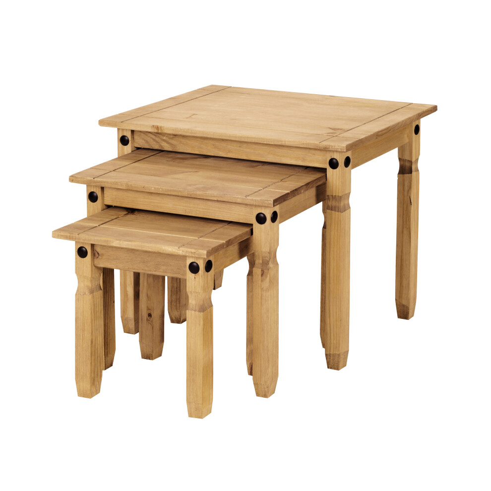 Corona Nest of Tables Mexican Solid Pine Set of 3 Coffee Side Table