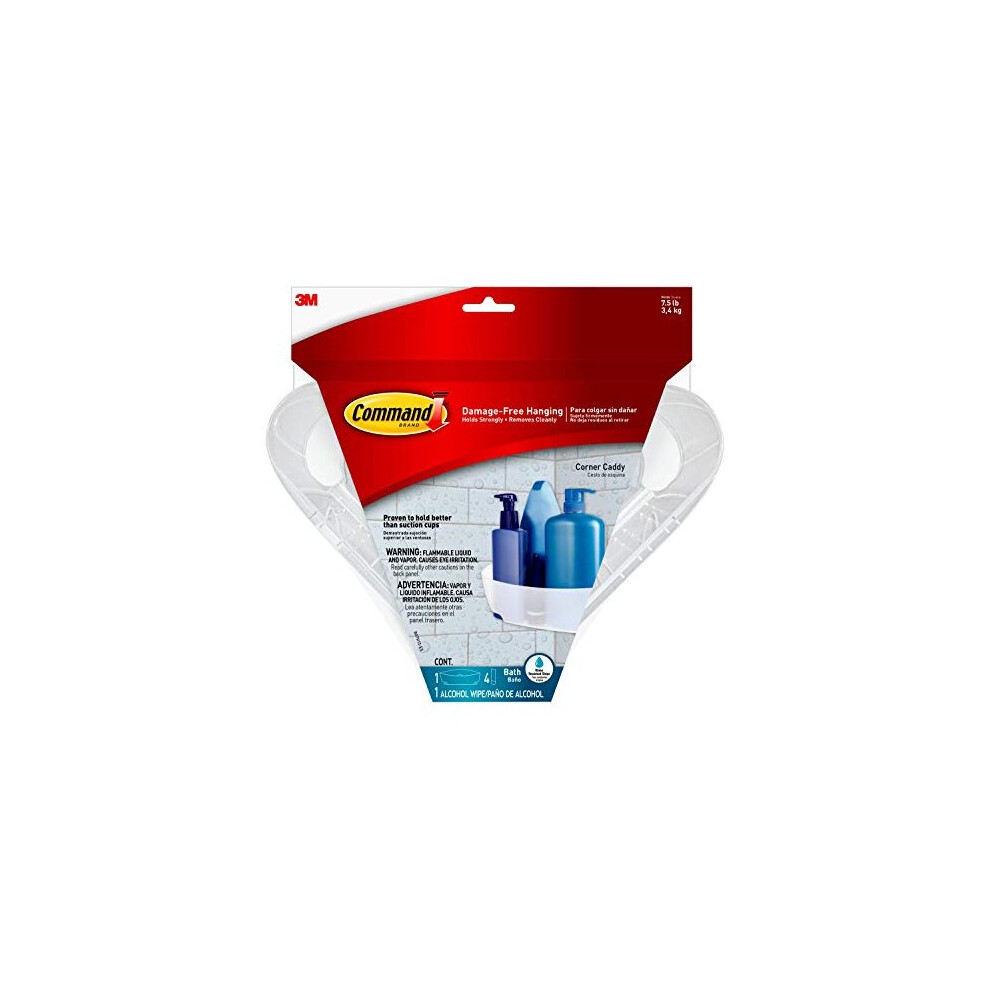 Command Bath Corner Caddy, Clear Frosted, 7.5 lb. Capacity, 1-Caddy, 4-Water-Resistant Strips, Organize Damage-Free