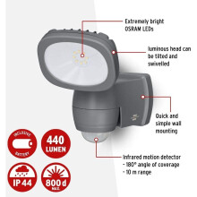 Brennenstuhl LED Wall Light LUFOS with Motion Sensor (Wireless LED Outdoor Wall Lamp with 8 high quality LED's, 440lm, IP44)