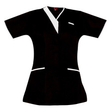 (Black, 5XL) Women Piping Medical Scrub Doctor Nurse Top UK