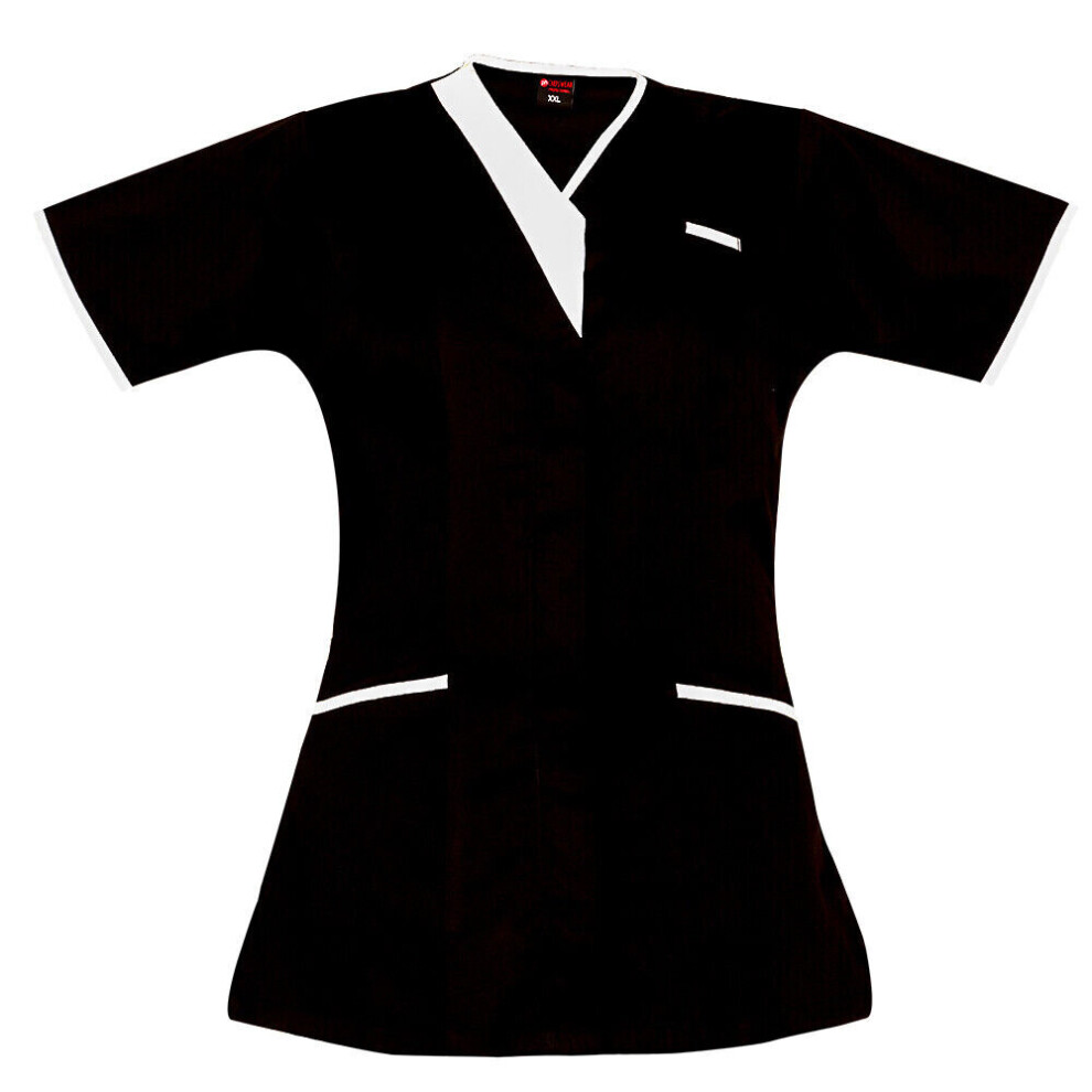 P-H (Black, 5XL) Women Piping Medical Scrub Doctor Nurse Top Uk