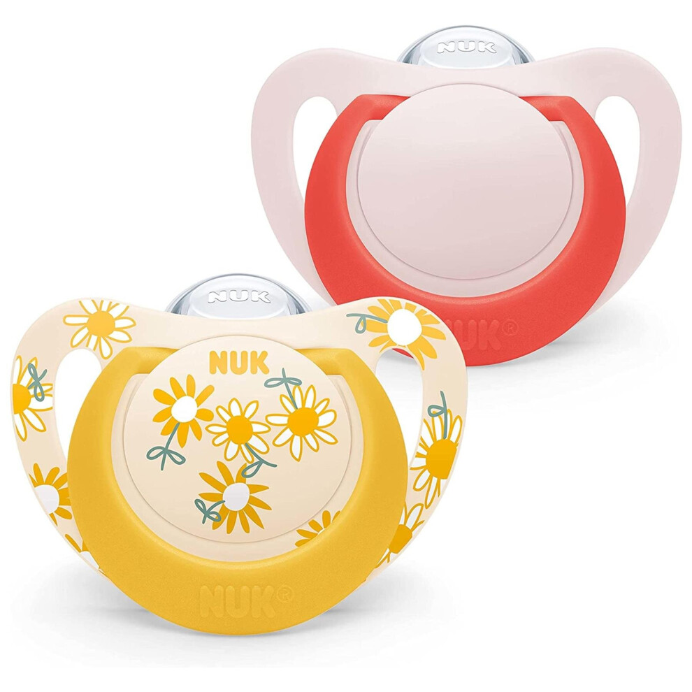 NUK Star Baby Dummy BPA-Free Silicone Soother Yellow Flowers 2 Pk