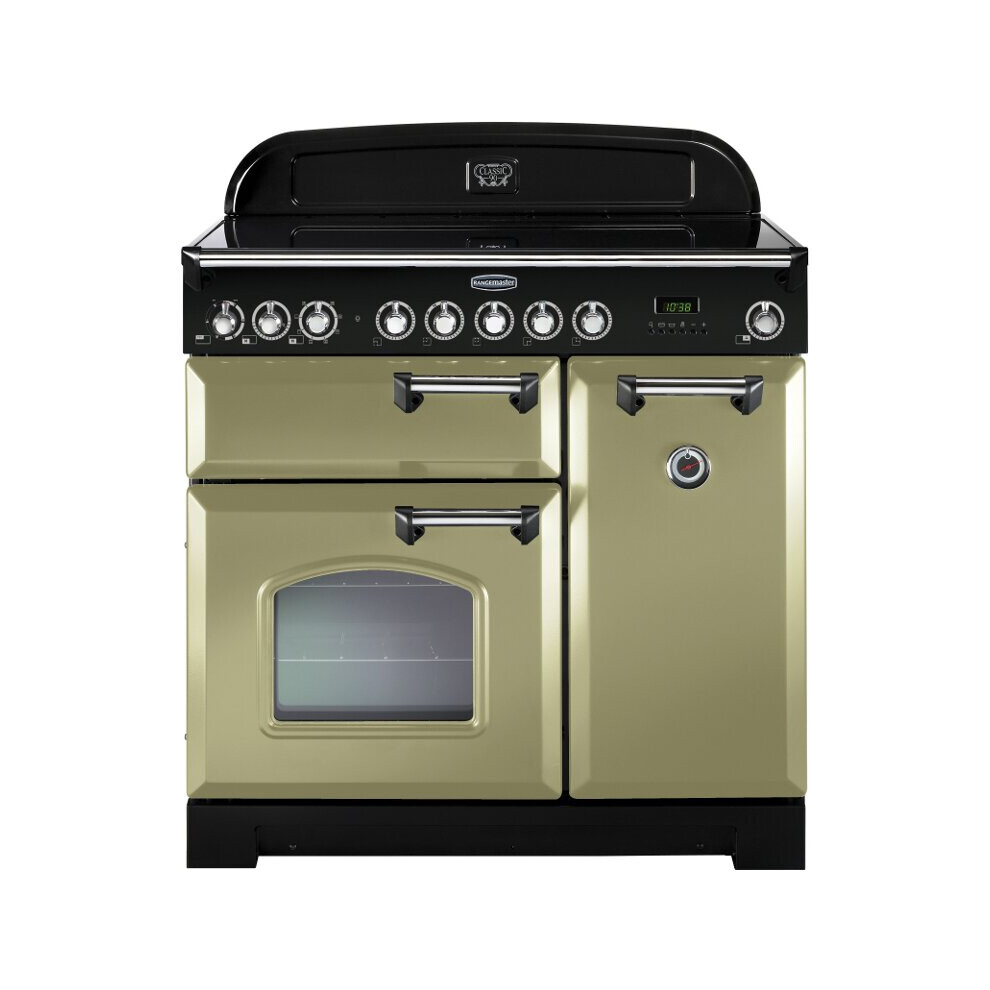 Rangemaster CDL90EIOG/C Classic Deluxe Olive Green with Chrome Trim 90cm Induction Range Cooker - A Rated - 100900