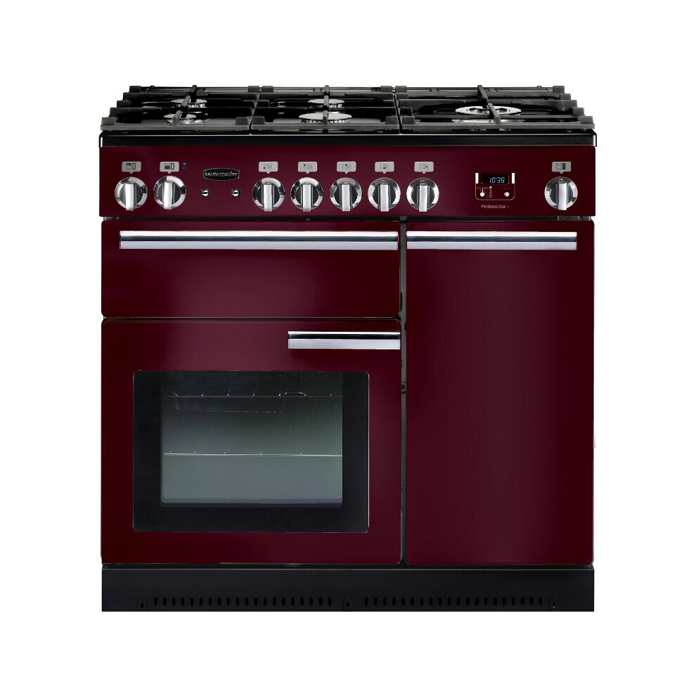 Rangemaster PROP90DFFCY/C Professional Plus Cranberry with Chrome Trim 90cm Dual Fuel Range Cooker - Red - A Rated - 91640