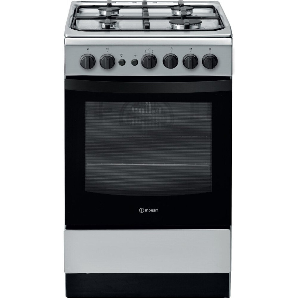 Indesit IS5G1PMSS/UK Gas Cooker with Single Oven - Silver - A Rated - IS5G1PMSSUK
