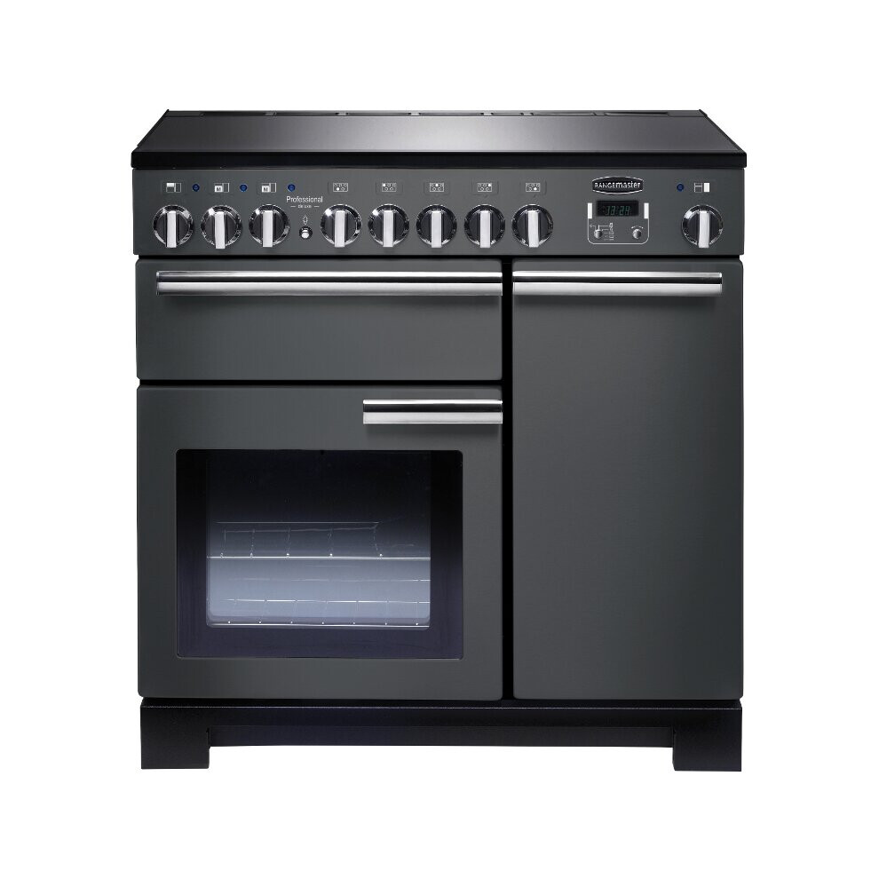 Rangemaster PDL90EISL/C Professional Deluxe Slate with Chrome Trim 90cm Induction Range Cooker - Grey - A Rated - 105970