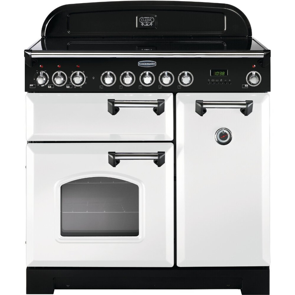 Rangemaster CDL90ECWH/C Classic Deluxe White with Chrome Trim 90cm Ceramic Range Cooker - A Rated - 114270