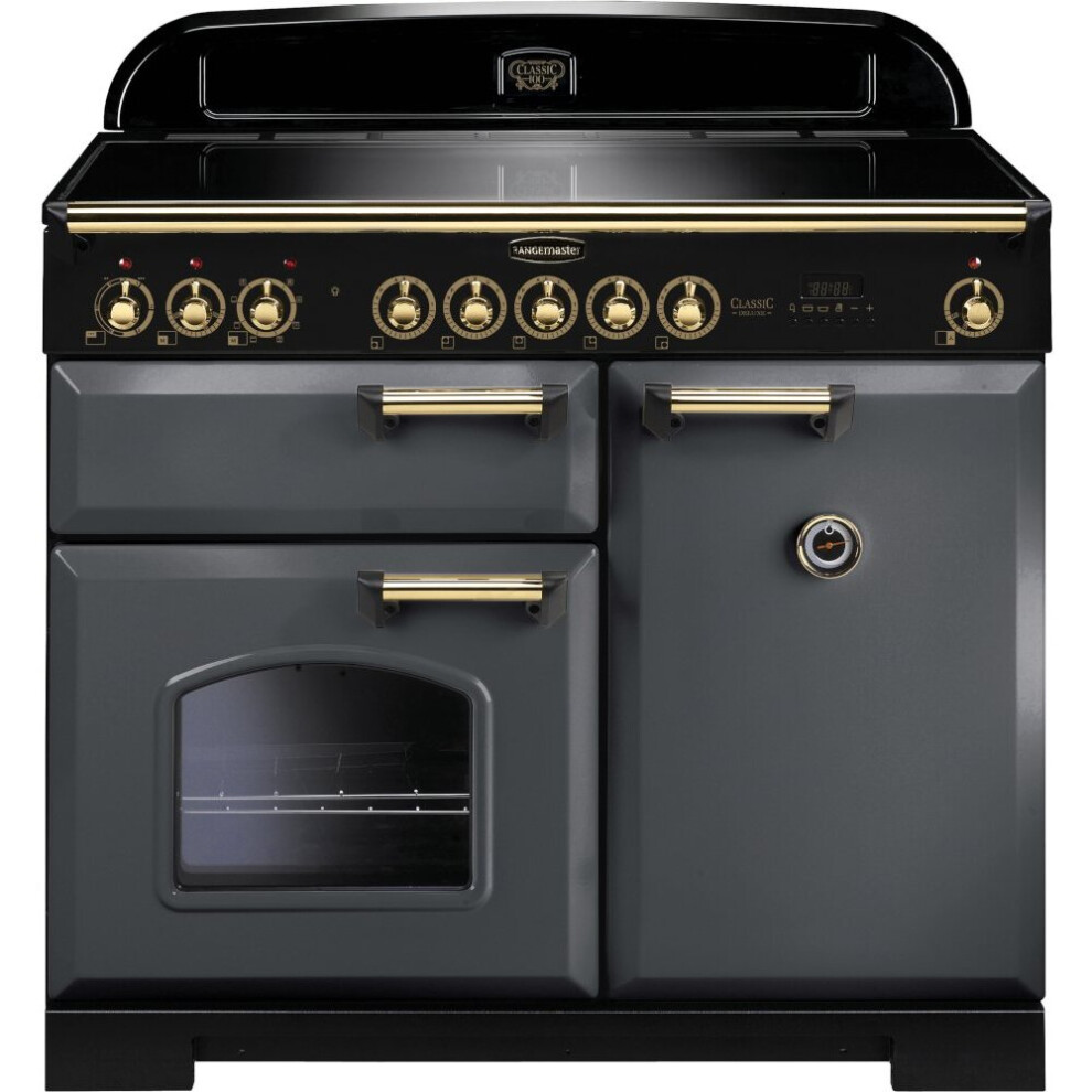 Rangemaster CDL100EISL/B Classic Deluxe Slate with Brass Trim 100cm Induction Range Cooker - Grey - A Rated - 124220