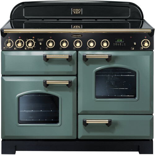 Rangemaster Rangemaster CDL110EIMG/B Classic Deluxe Mineral Green with Brass Trim 110cm Induction Range Cooker - A Rated - 129620