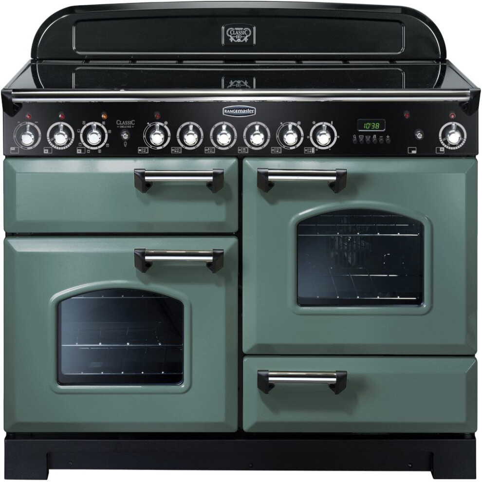 Rangemaster CDL110ECMG/C Classic Deluxe Mineral Green with Chrome Trim 110cm Ceramic Range Cooker - A Rated - 127370