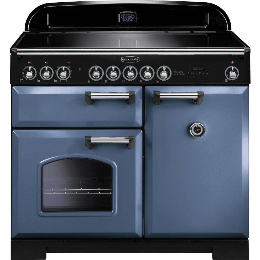 Rangemaster CDL100EISB/C Classic Deluxe Stone Blue with Chrome Trim 100cm Induction Range Cooker - A Rated - 127460