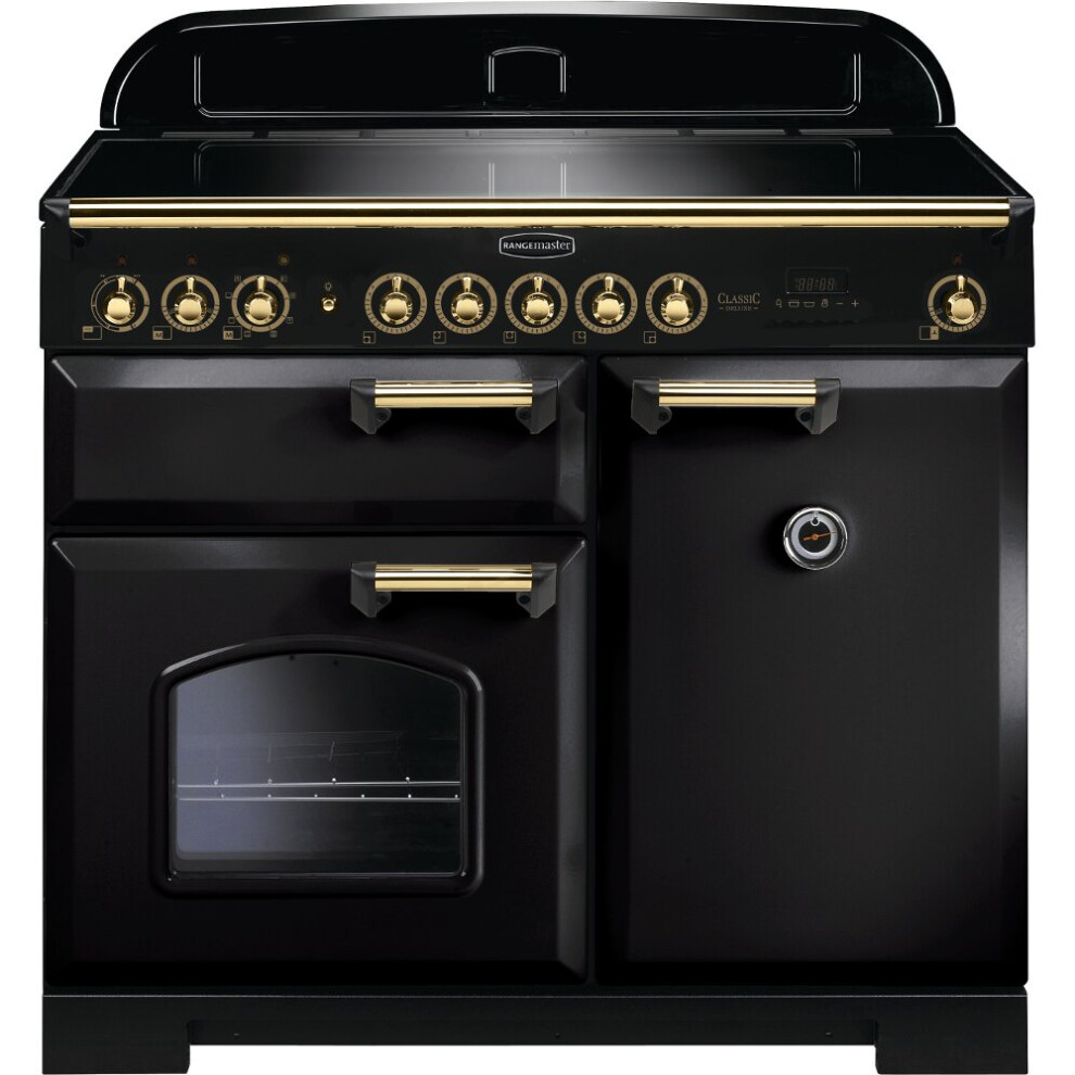 Rangemaster CDL100EIBL/B Classic Deluxe Gloss Black with Brass Trim 100cm Induction Range Cooker - A Rated - 115570