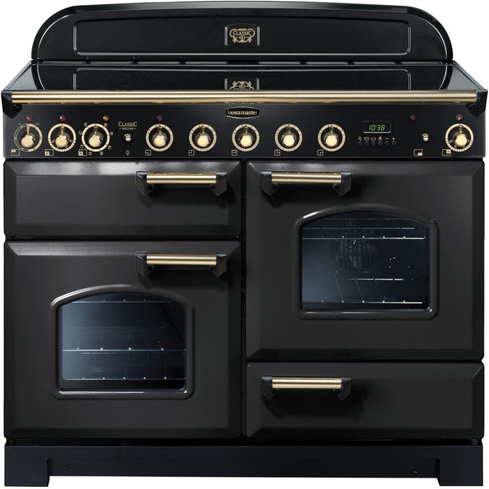 Rangemaster CDL110EICB/B Classic Deluxe Charcoal with Brass Trim 110cm Induction Range Cooker - Black - A Rated - 129630