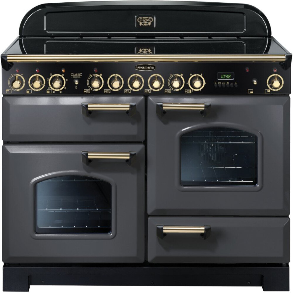 Rangemaster CDL110ECSL/B Classic Deluxe Slate with Brass Trim 110cm Ceramic Range Cooker - Grey - A Rated - 124270