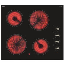 CDA HC6212FR Black Ceramic Hob - 4 Zones, Dial Control, Easy-Clean Surface, Residual Heat Indicator, Power Indicator Light