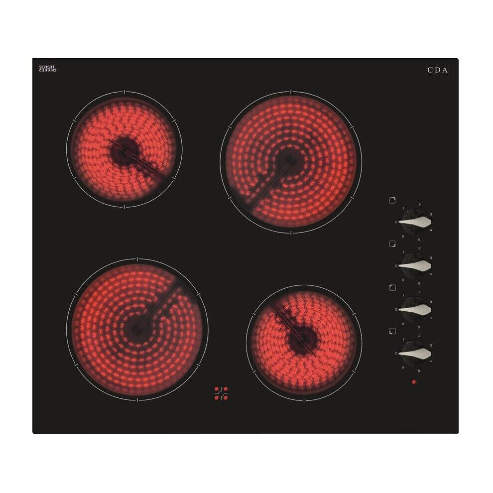 Cda Black Hc6212fr 60Cm Four Zone Ceramic Hob, Frameless, Glass - Image 6