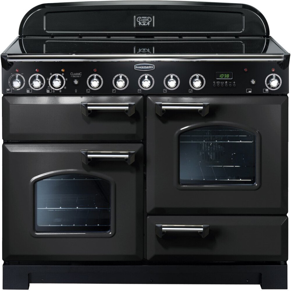 Rangemaster CDL110EICB/C Classic Deluxe Charcoal Black wth Chrome 110cm Induction Range Cooker - A Rated - 128540