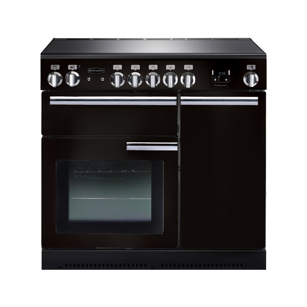 Rangemaster PROP90ECGB/C Professional Plus Gloss Black with Chrome Trim 90cm Ceramic Range Cooker - A Rated - 91830