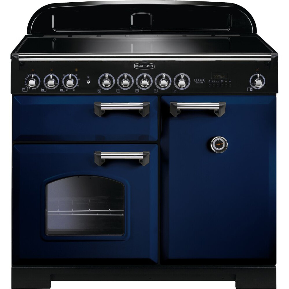 Rangemaster CDL100EIRB/C Classic Deluxe Regal Blue with Chrome Trim 100cm Induction Range Cooker - A Rated - 114010