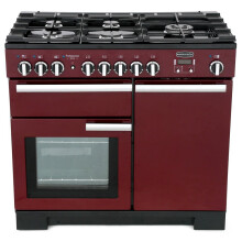 Rangemaster PDL100DFFCY/C Professional Deluxe Cranberry with Chrome Trim 100cm Dual Fuel Range Cooker - Red - A Rated - 97580