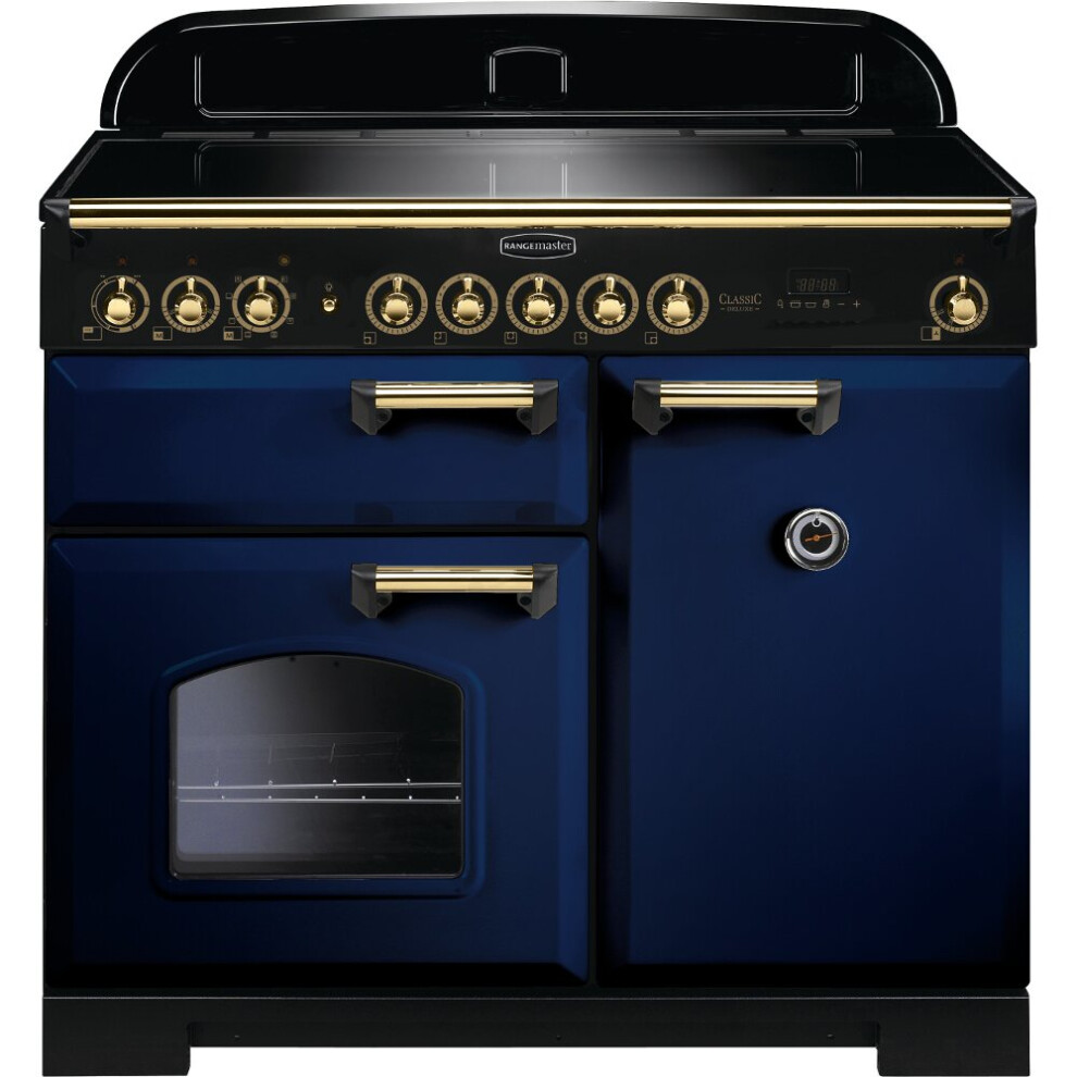 Rangemaster CDL100EIRB/B Classic Deluxe Regal Blue with Brass Trim 100cm Induction Range Cooker - A Rated - 114020