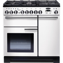 Rangemaster PDL90DFFWH/C Professional Deluxe White with Chrome Trim 90cm Dual Fuel Range Cooker - A Rated - 98960