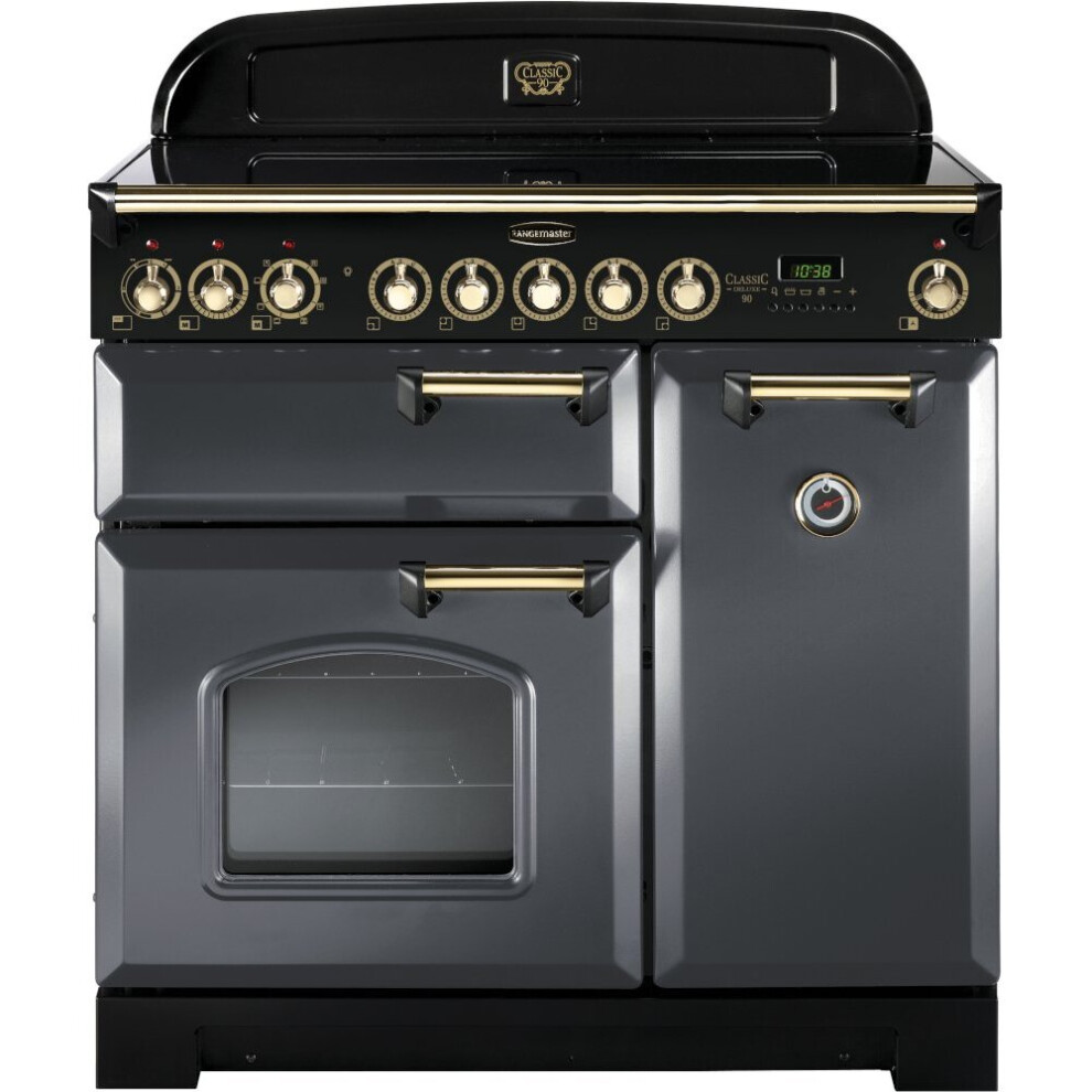 Rangemaster CDL90EISL/B Classic Deluxe Slate with Brass Trim 90cm Induction Range Cooker - Grey - A Rated - 124160